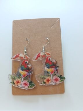 Fashion Jewelry Parrot Tropical Dangle Earrings - Red, Green, Blue, Yellow
